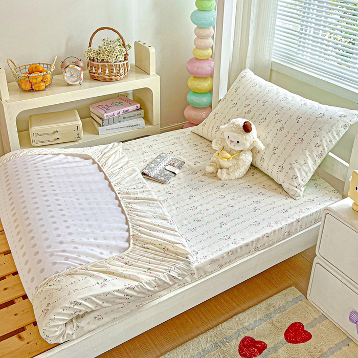 91家纺网 家纺一手货源 找家纺 名兮家居 2025新款全棉纯棉13372学生印花上下铺床笠单床笠单品床笠单件床笠 栀子花