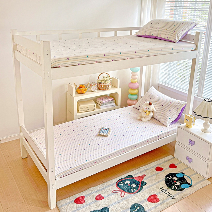 91家纺网 家纺一手货源 找家纺 名兮家居 2025新款全棉纯棉13372学生印花上下铺床笠单床笠单品床笠单件床笠 紫爱心