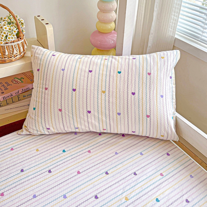 91家纺网 家纺一手货源 找家纺 名兮家居 2025新款全棉纯棉13372学生印花上下铺床笠单床笠单品床笠单件床笠 紫爱心