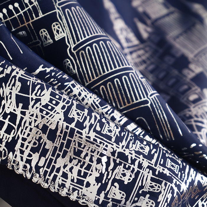 91家纺网 家纺一手货源 找家纺 棉姐床帘蚊帐窗帘 强遮光三层梭织免安装魔术贴窗帘门帘三件套 城堡藏青