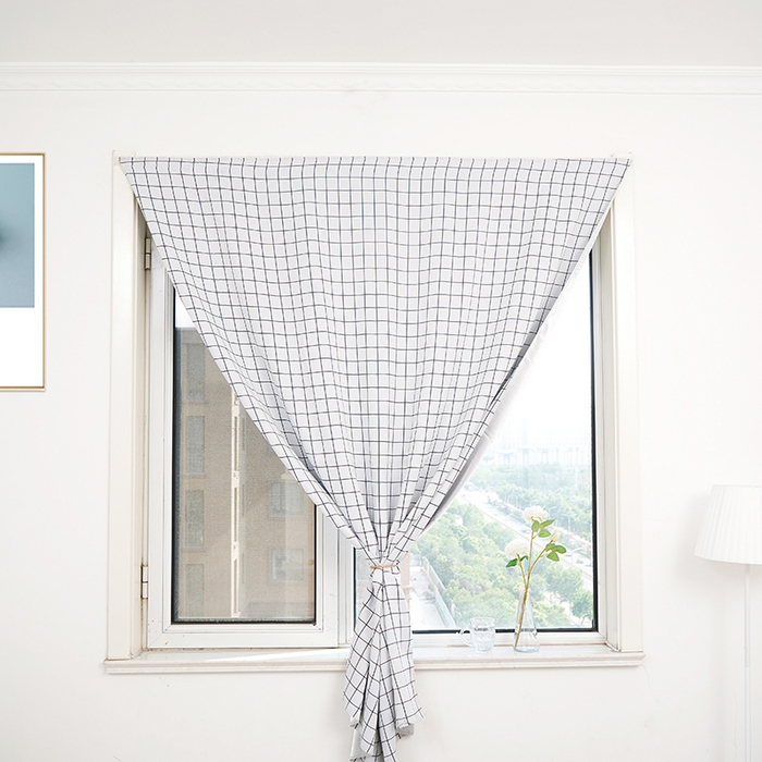 91家纺网 家纺一手货源 找家纺 棉姐床帘蚊帐窗帘 强遮光三层梭织免安装魔术贴窗帘门帘三件套 白格