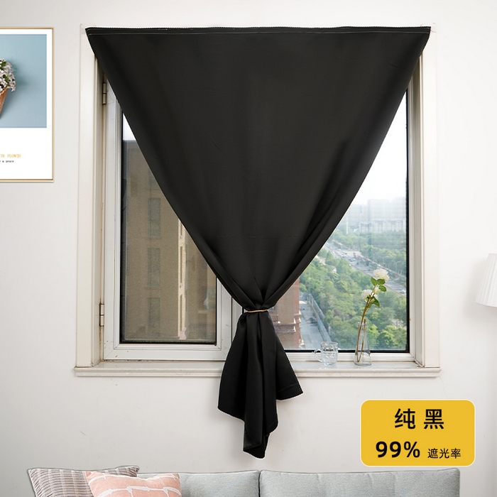 棉姐床帘蚊帐窗帘 强遮光三层梭织免安装魔术贴窗帘门帘三件套 纯黑