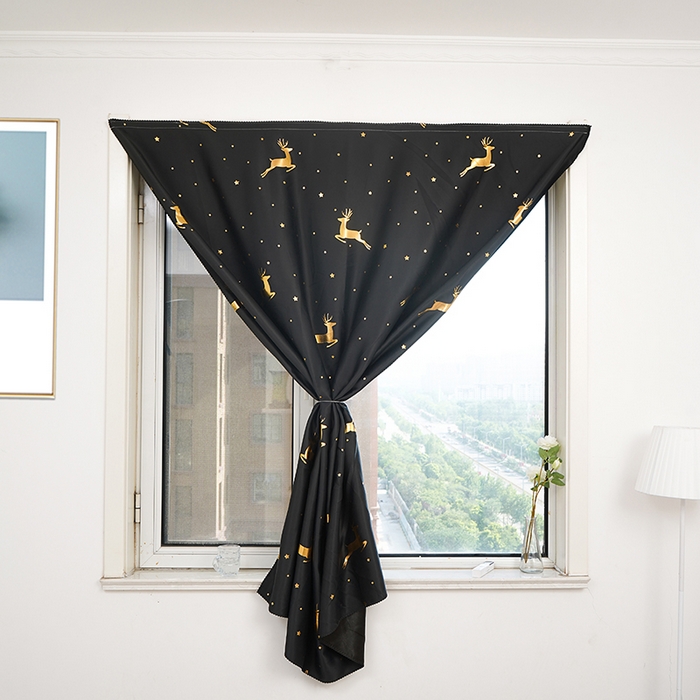 91家纺网 家纺一手货源 找家纺 棉姐床帘蚊帐窗帘 强遮光三层梭织免安装魔术贴窗帘门帘三件套 金色小鹿