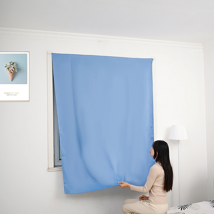 91家纺网 家纺一手货源 找家纺 棉姐床帘蚊帐窗帘 强遮光三层梭织免安装魔术贴窗帘门帘三件套 蓝色