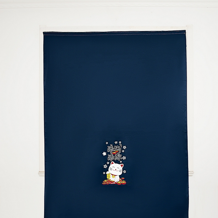 91家纺网 家纺一手货源 找家纺 棉姐床帘蚊帐窗帘 强遮光三层梭织免安装魔术贴窗帘门帘三件套 藏青-招财猫