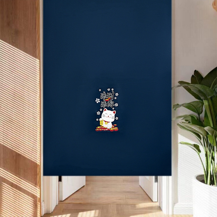 91家纺网 家纺一手货源 找家纺 棉姐床帘蚊帐窗帘 强遮光三层梭织免安装魔术贴窗帘门帘三件套 藏青-招财猫