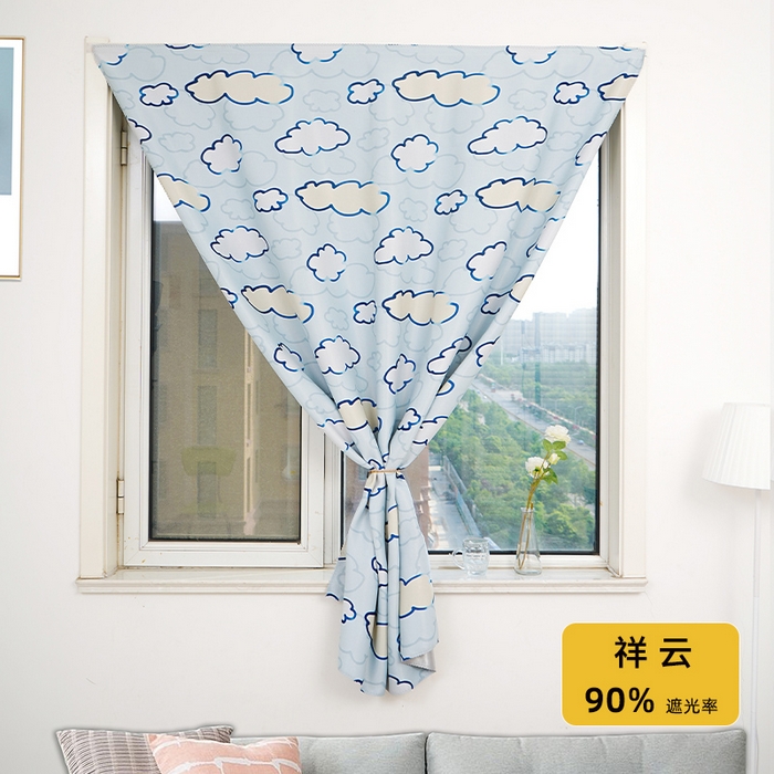 棉姐床帘蚊帐窗帘 强遮光三层梭织免安装魔术贴窗帘门帘三件套 祥云
