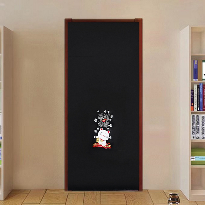 91家纺网 家纺一手货源 找家纺 棉姐床帘蚊帐窗帘 强遮光三层梭织免安装魔术贴窗帘门帘三件套 黑-招财猫