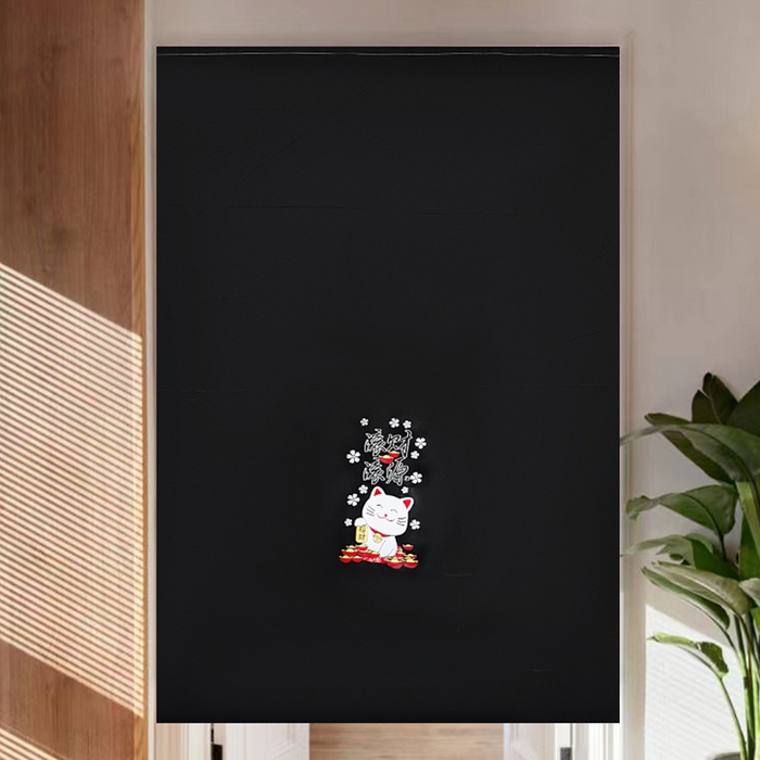 91家纺网 家纺一手货源 找家纺 棉姐床帘蚊帐窗帘 强遮光三层梭织免安装魔术贴窗帘门帘三件套 黑-招财猫