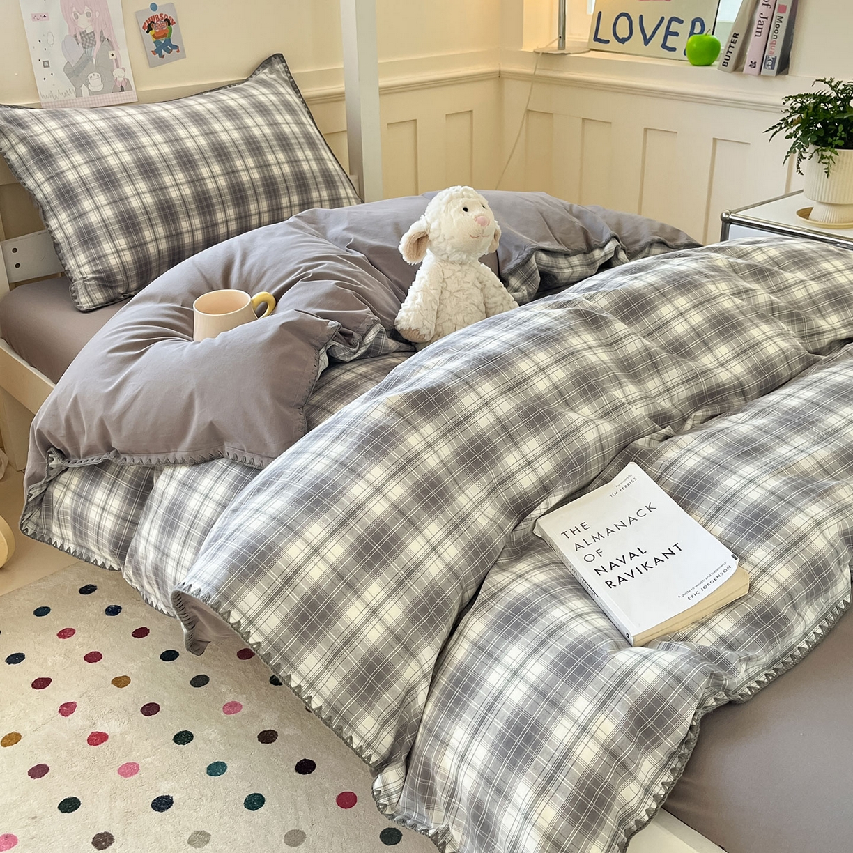 91家纺网 家纺一手货源 找家纺 （总）蓝邻家纺 2025新款全棉水洗棉贝壳边三件套四件套-学生床