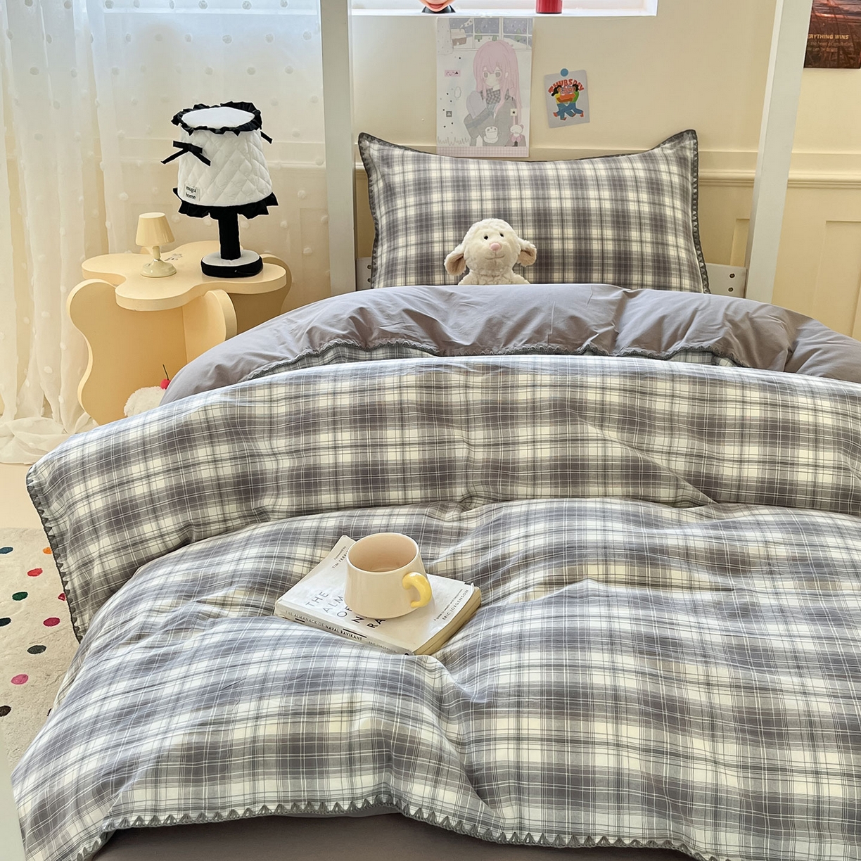 91家纺网 家纺一手货源 找家纺 （总）蓝邻家纺 2025新款全棉水洗棉贝壳边三件套四件套-学生床