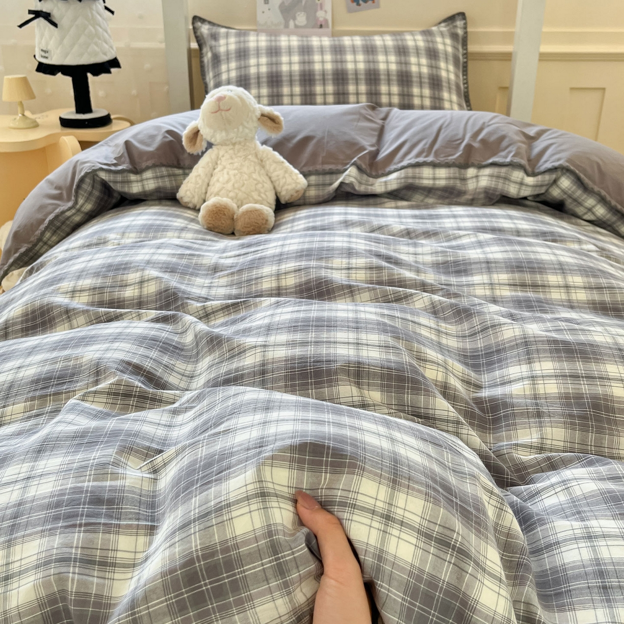 91家纺网 家纺一手货源 找家纺 （总）蓝邻家纺 2025新款全棉水洗棉贝壳边三件套四件套-学生床