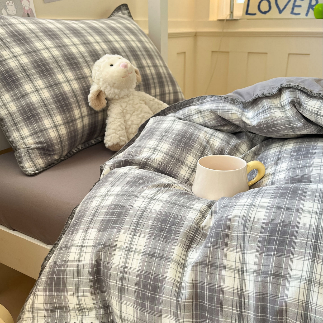 91家纺网 家纺一手货源 找家纺 （总）蓝邻家纺 2025新款全棉水洗棉贝壳边三件套四件套-学生床