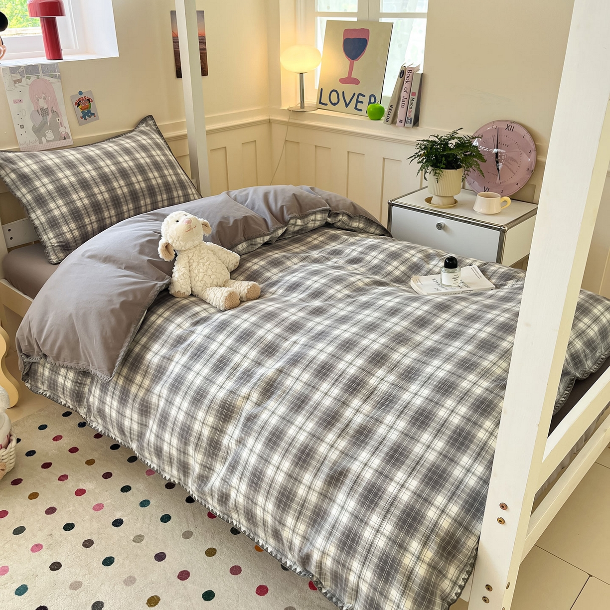 91家纺网 家纺一手货源 找家纺 （总）蓝邻家纺 2025新款全棉水洗棉贝壳边三件套四件套-学生床