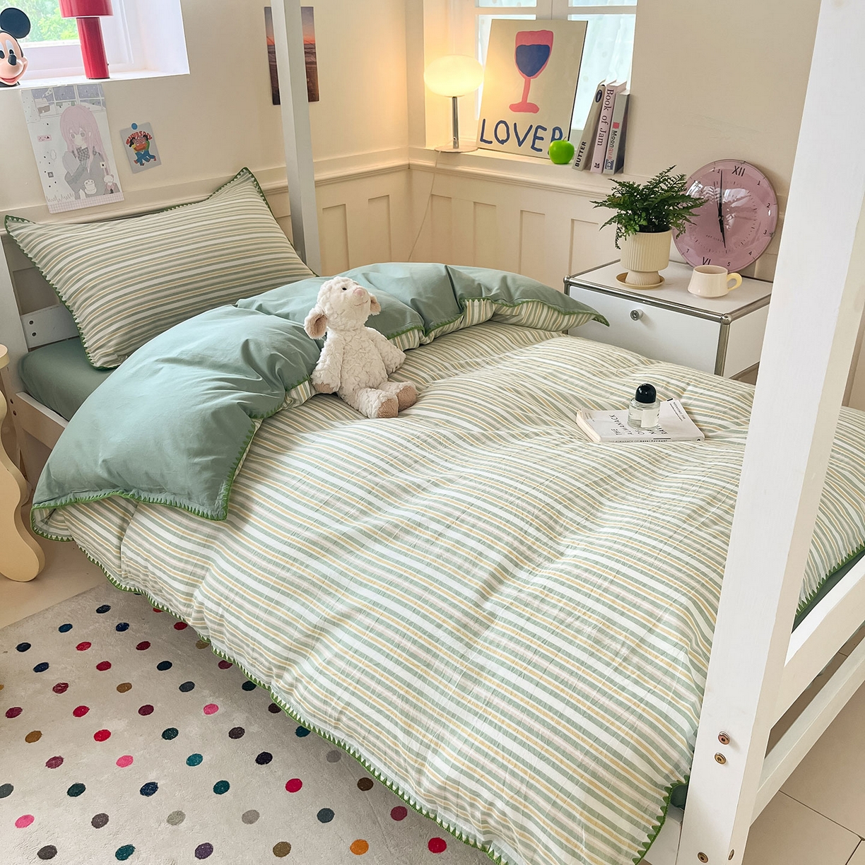 91家纺网 家纺一手货源 找家纺 蓝邻家纺 2025新款全棉水洗棉贝壳边三件套四件套-学生床 柒夏