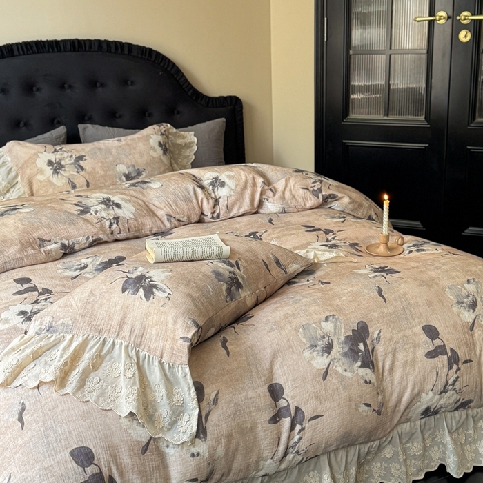 91家纺网 家纺一手货源 找家纺 （总）安莱生活2025新款新品法式工艺款皱皱纱四件套（券后均不低于：370/390 严肃控价！）