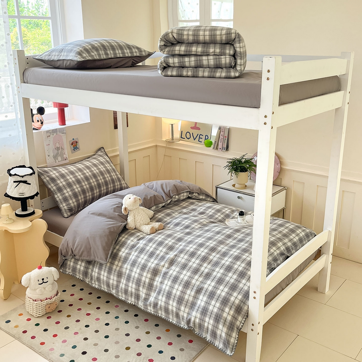 91家纺网 家纺一手货源 找家纺 蓝邻家纺 2025新款全棉水洗棉贝壳边三件套四件套-学生床 可可灰