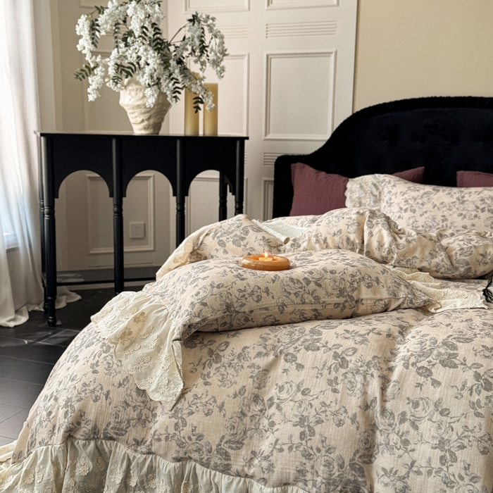 91家纺网 家纺一手货源 找家纺 （总）安莱生活2025新款新品法式工艺款皱皱纱四件套（券后均不低于：370/390 严肃控价！）