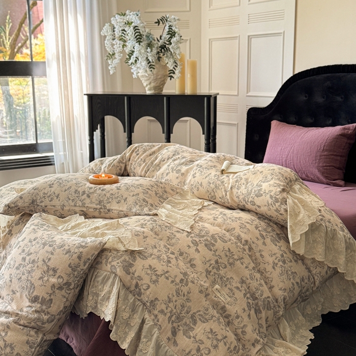 91家纺网 家纺一手货源 找家纺 （总）安莱生活2025新款新品法式工艺款皱皱纱四件套（券后均不低于：370/390 严肃控价！）