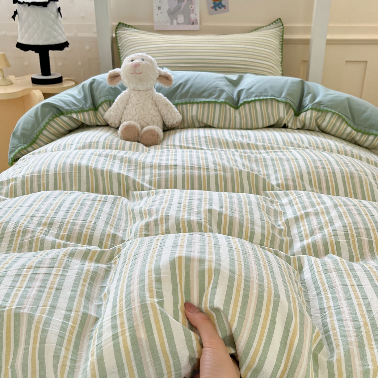 91家纺网 家纺一手货源 找家纺 蓝邻家纺 2025新款全棉水洗棉贝壳边三件套四件套-学生床 柒夏