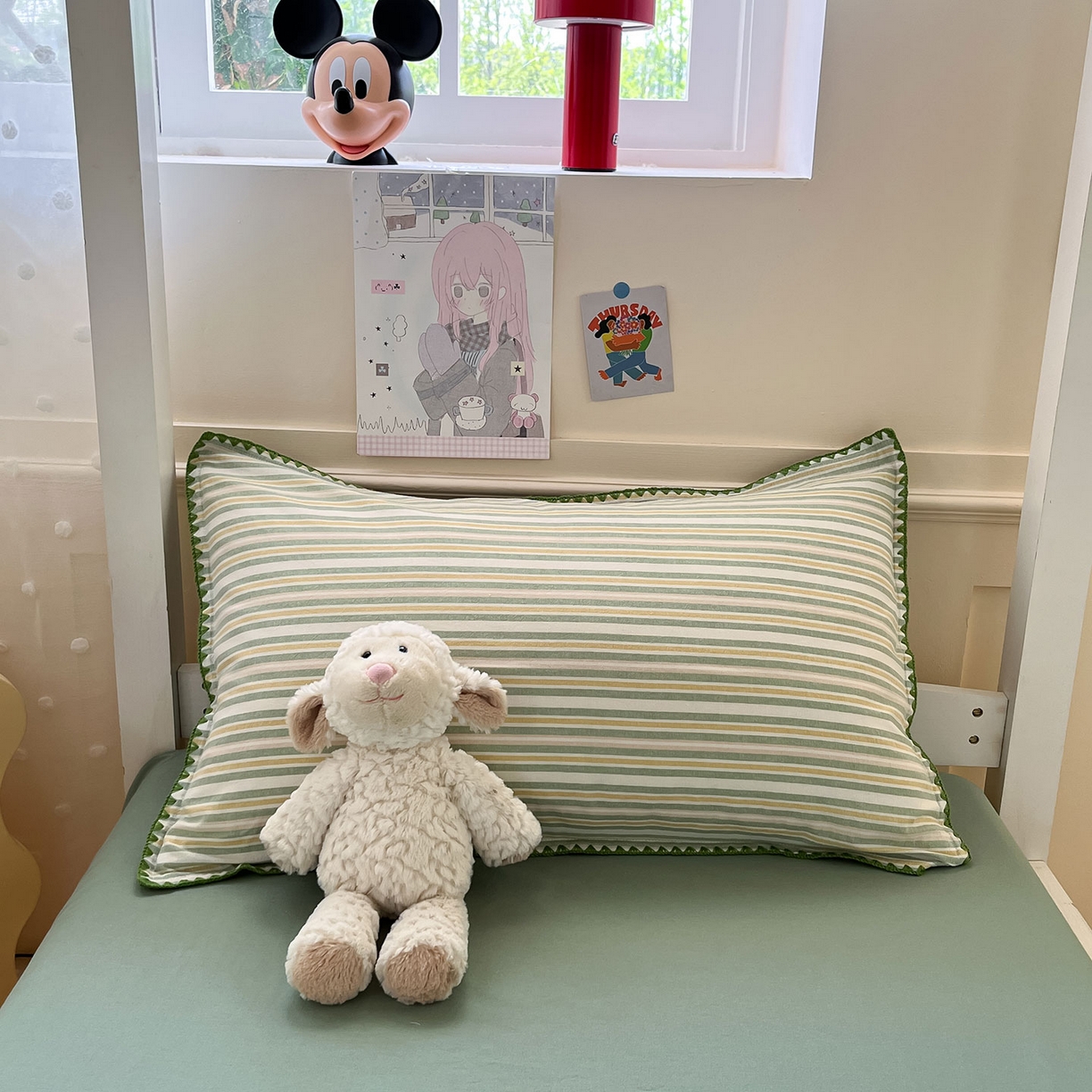 91家纺网 家纺一手货源 找家纺 蓝邻家纺 2025新款全棉水洗棉贝壳边三件套四件套-学生床 柒夏