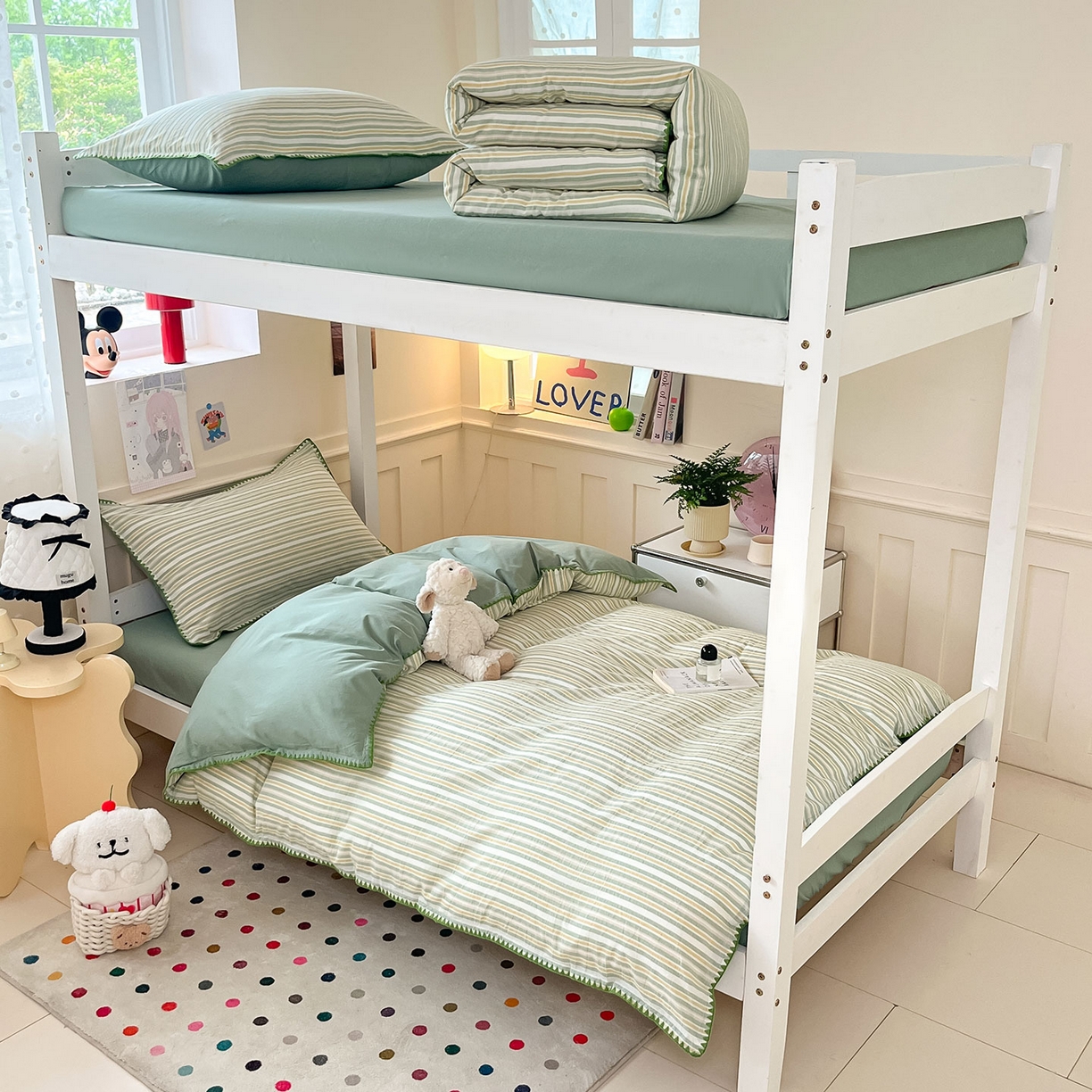 91家纺网 家纺一手货源 找家纺 蓝邻家纺 2025新款全棉水洗棉贝壳边三件套四件套-学生床 柒夏