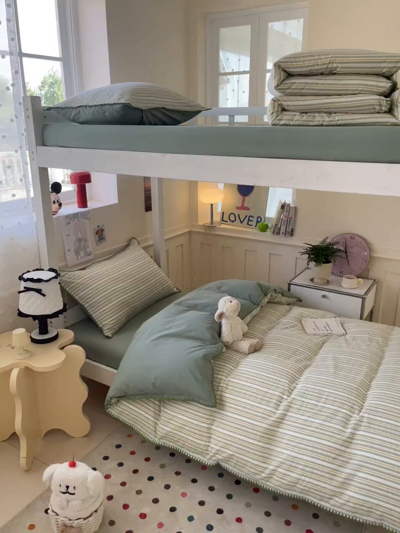 91家纺网 家纺一手货源 找家纺 蓝邻家纺 2025新款全棉水洗棉贝壳边三件套四件套-学生床 柒夏