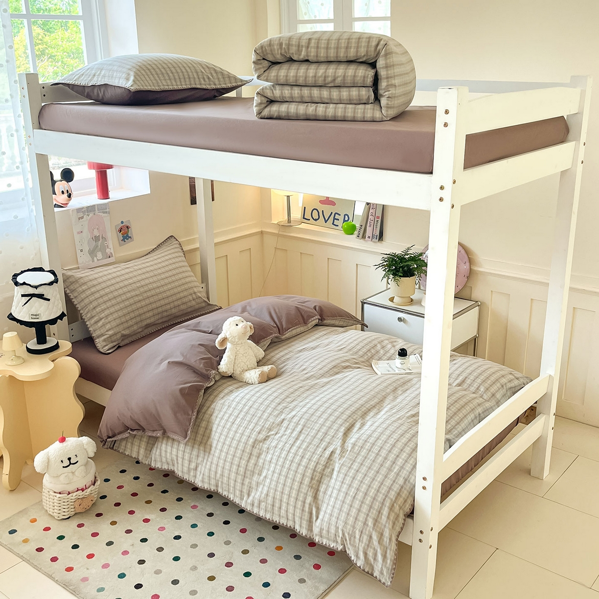 91家纺网 家纺一手货源 找家纺 蓝邻家纺 2025新款全棉水洗棉贝壳边三件套四件套-学生床 日落灰