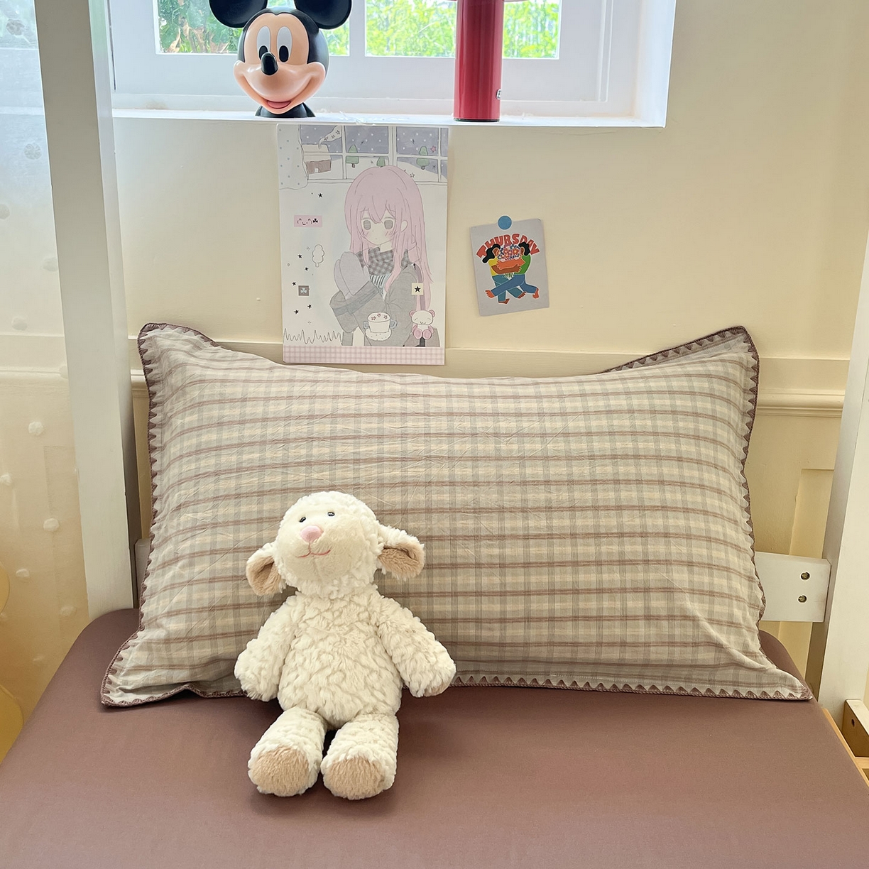 91家纺网 家纺一手货源 找家纺 蓝邻家纺 2025新款全棉水洗棉贝壳边三件套四件套-学生床 日落灰