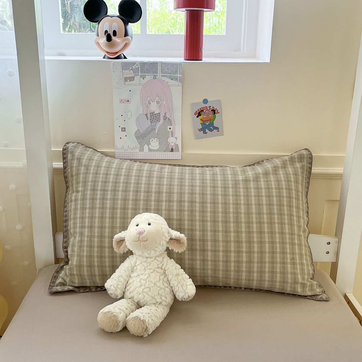 91家纺网 家纺一手货源 找家纺 蓝邻家纺 2025新款全棉水洗棉贝壳边三件套四件套-学生床 日落绿