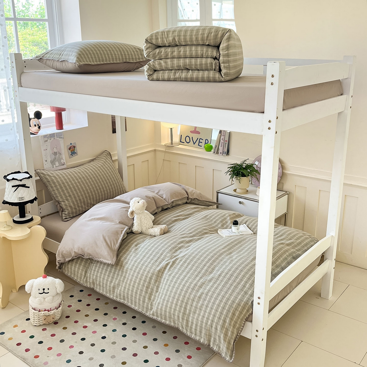 91家纺网 家纺一手货源 找家纺 蓝邻家纺 2025新款全棉水洗棉贝壳边三件套四件套-学生床 日落绿