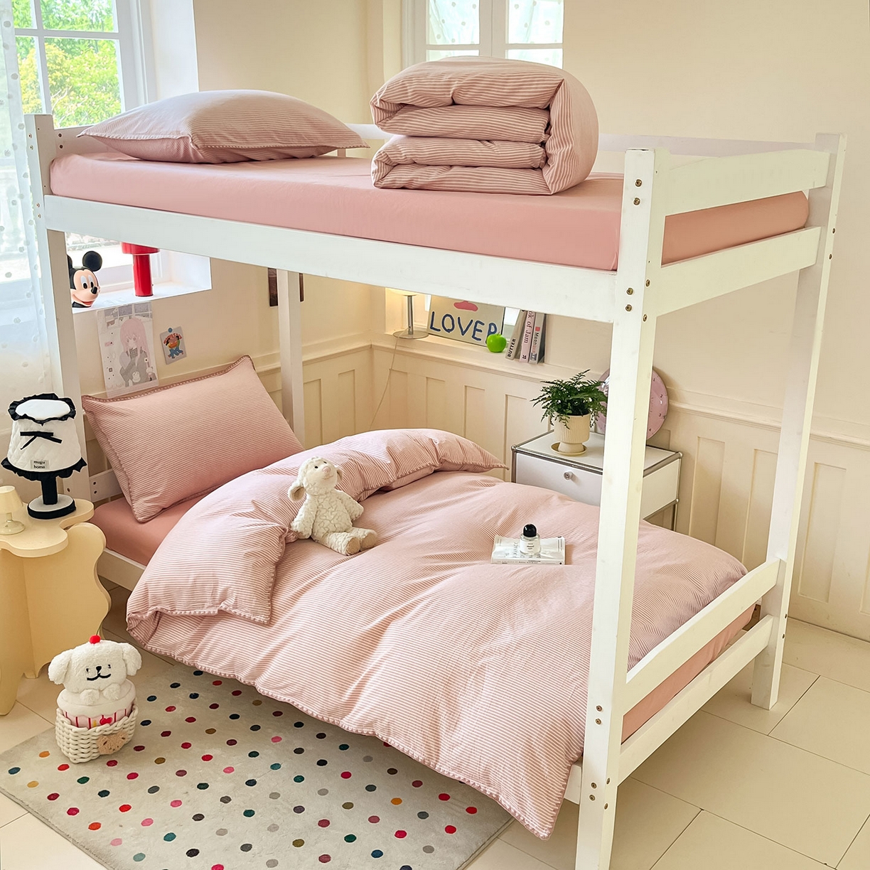 91家纺网 家纺一手货源 找家纺 蓝邻家纺 2025新款全棉水洗棉贝壳边三件套四件套-学生床 左伊粉