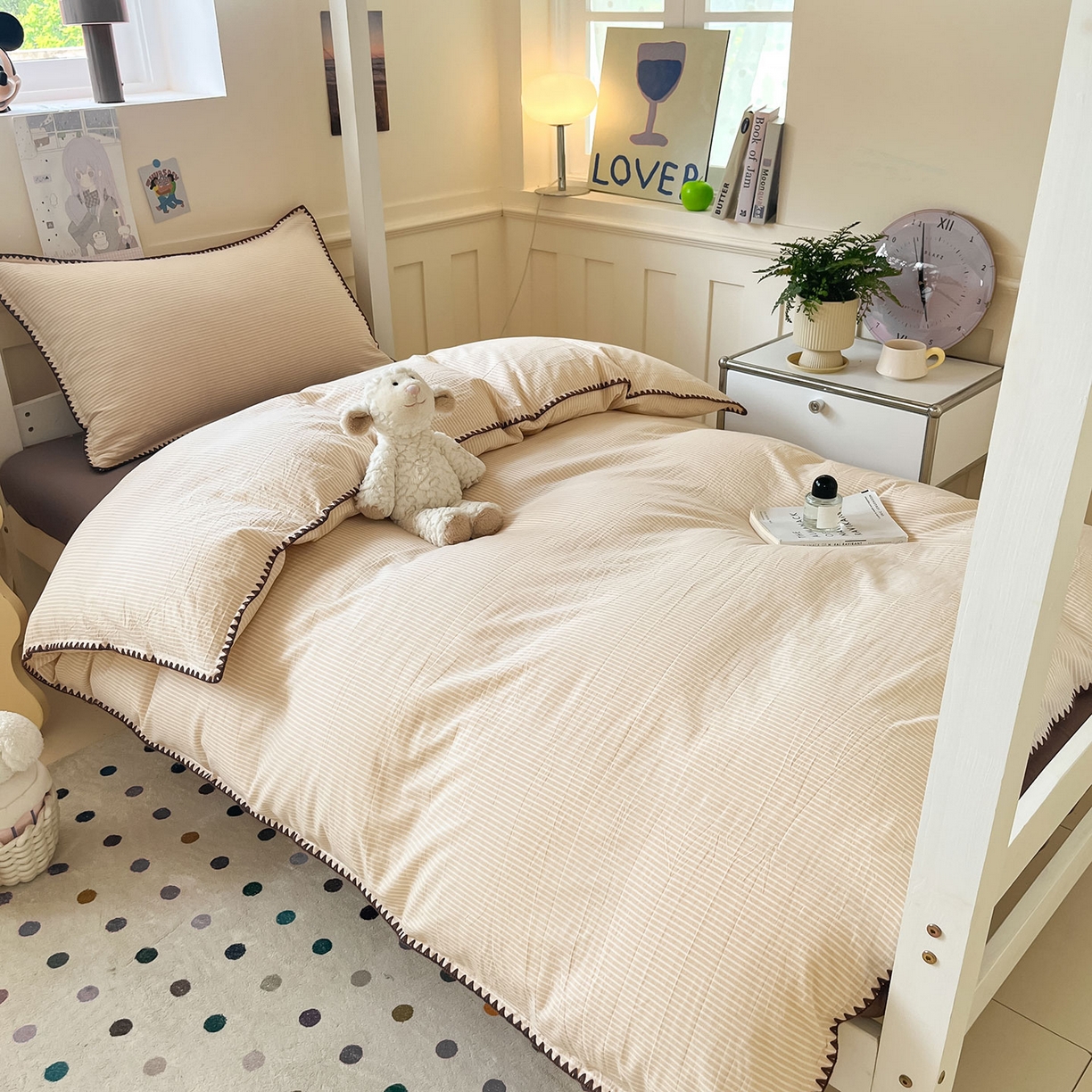 蓝邻家纺 2025新款全棉水洗棉贝壳边三件套四件套-学生床 左伊黄