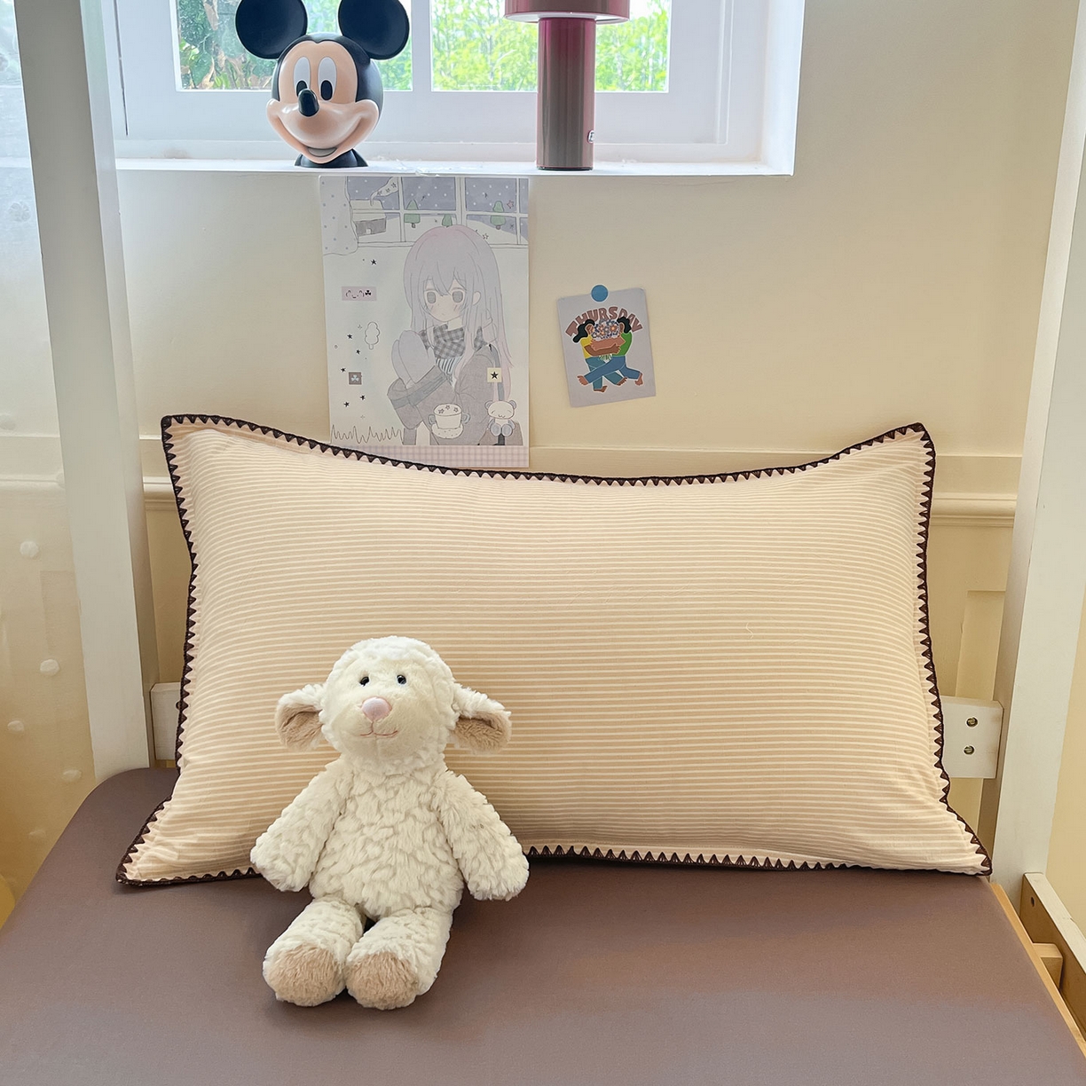 91家纺网 家纺一手货源 找家纺 蓝邻家纺 2025新款全棉水洗棉贝壳边三件套四件套-学生床 左伊黄