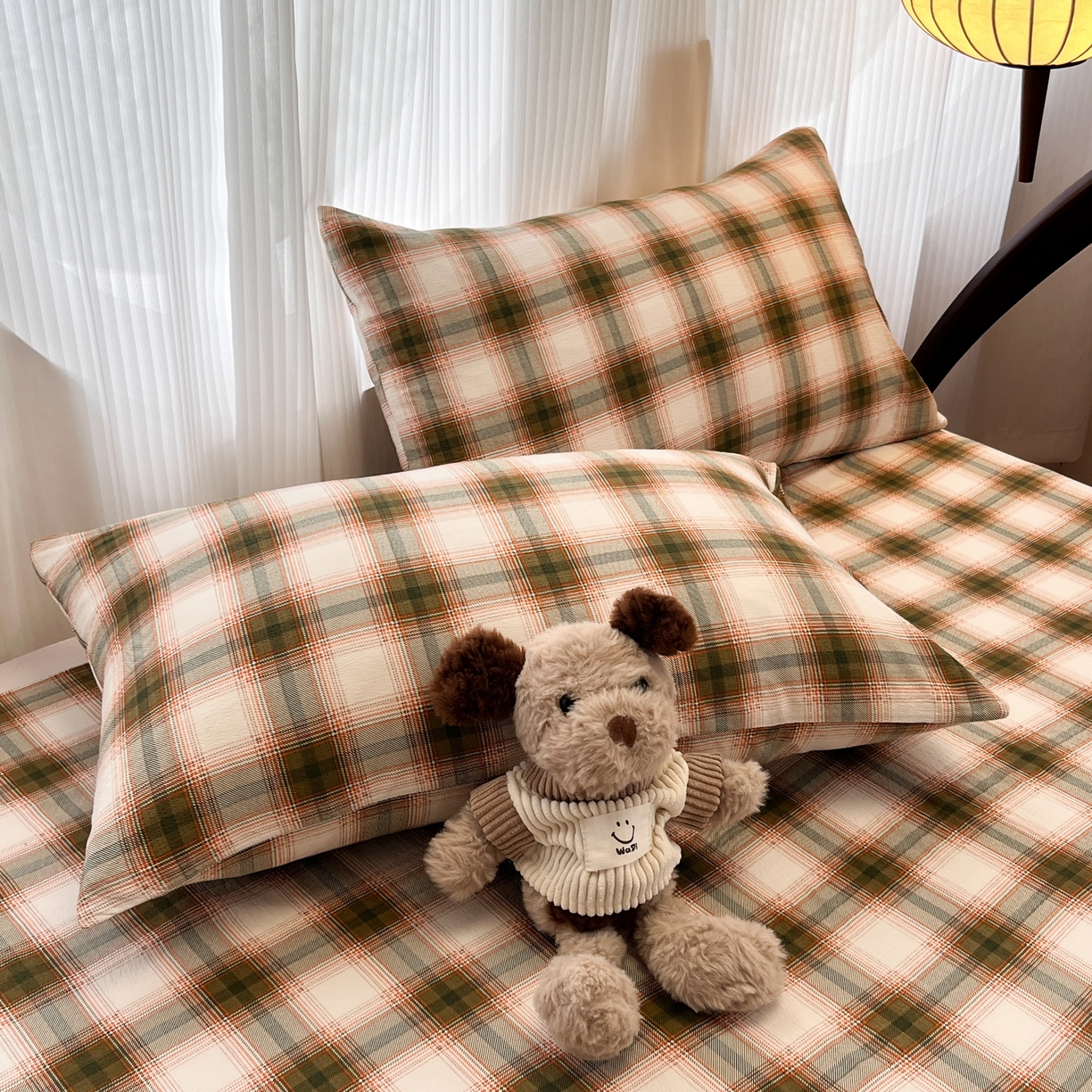 91家纺网 家纺一手货源 找家纺 韩巢家纺 2025新款双层纱格子复古风床单人学生宿舍单床单 床单单件 葵野