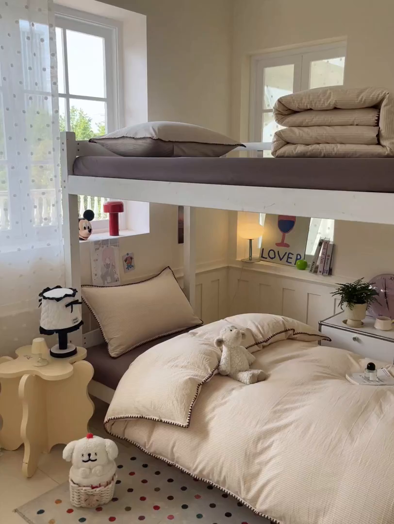 91家纺网 家纺一手货源 找家纺 蓝邻家纺 2025新款全棉水洗棉贝壳边三件套四件套-学生床 左伊黄