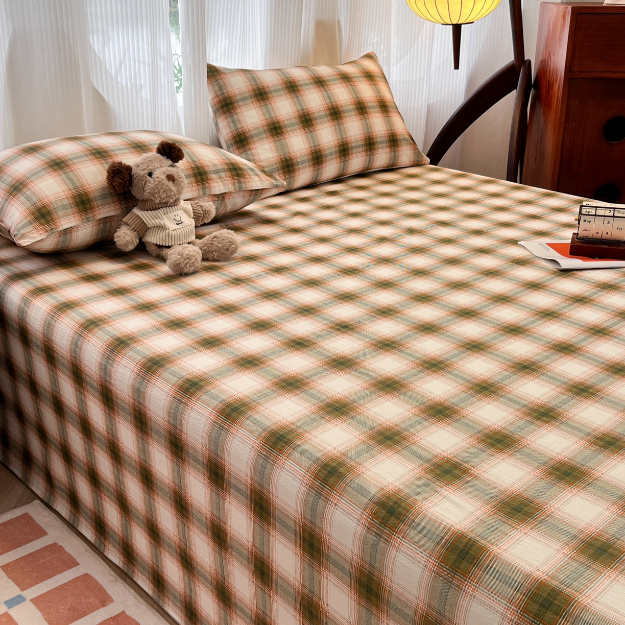 91家纺网 家纺一手货源 找家纺 韩巢家纺 2025新款双层纱格子复古风床单人学生宿舍单床单 床单单件 葵野