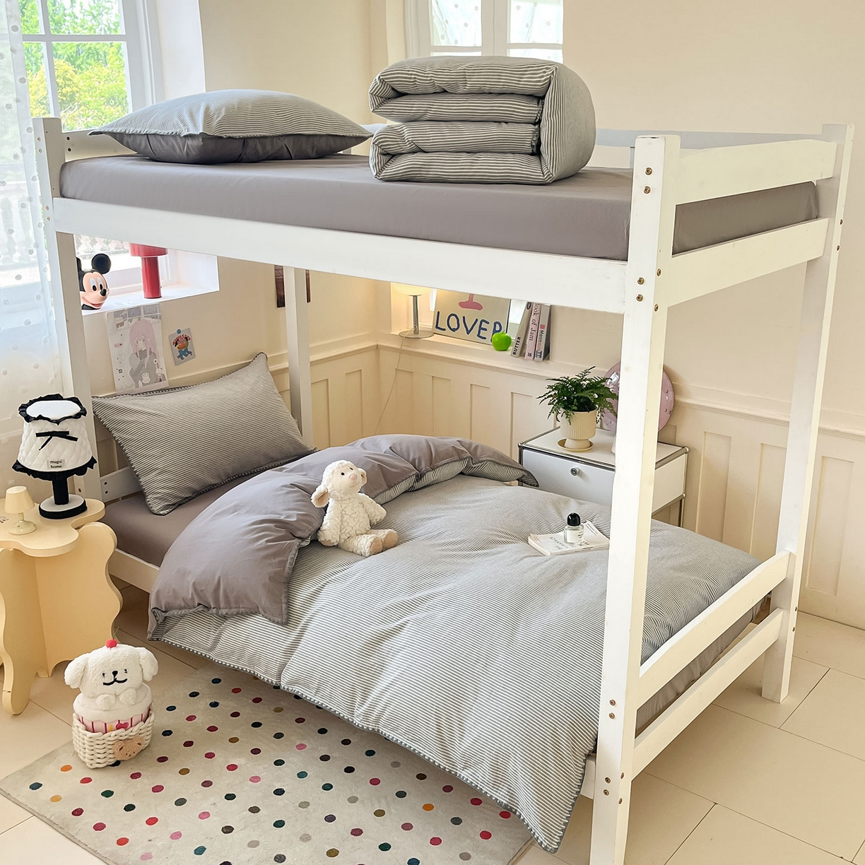 91家纺网 家纺一手货源 找家纺 蓝邻家纺 2025新款全棉水洗棉贝壳边三件套四件套-学生床 左伊灰