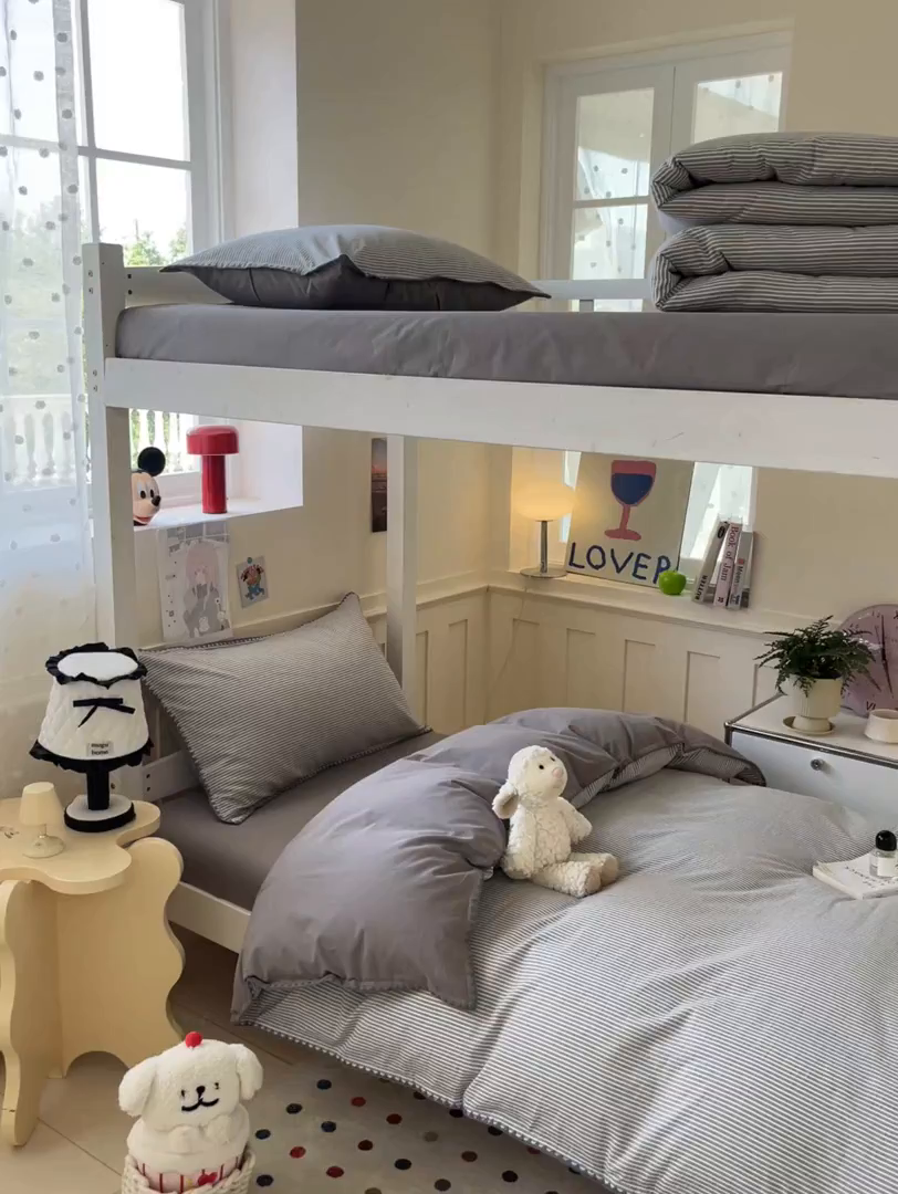 91家纺网 家纺一手货源 找家纺 蓝邻家纺 2025新款全棉水洗棉贝壳边三件套四件套-学生床 左伊灰