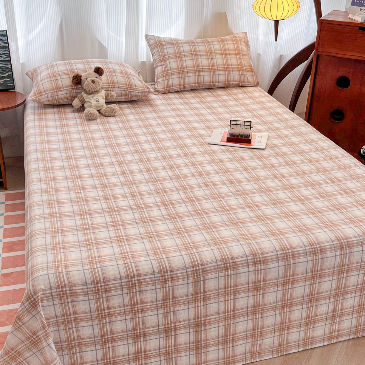 91家纺网 家纺一手货源 找家纺 韩巢家纺 2025新款双层纱格子复古风床单人学生宿舍单床单 床单单件 鹿灵