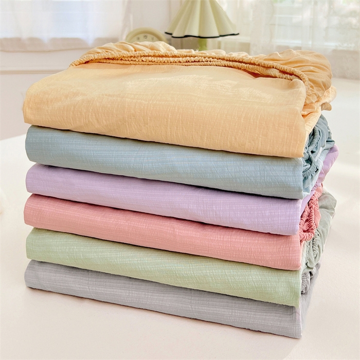 91家纺网 家纺一手货源 找家纺 （总）梦舒羽 2025新款云感双层纱印花床笠宿舍纯色床垫保护套三件套