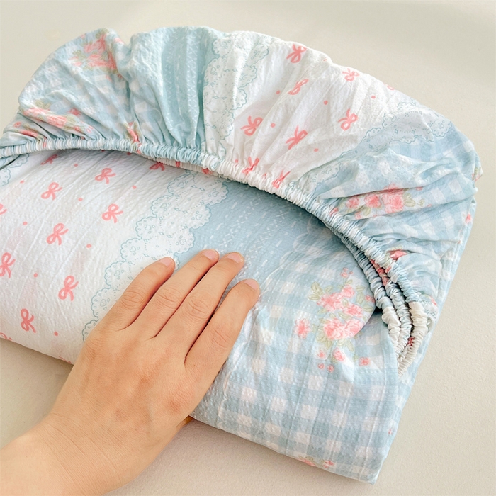 91家纺网 家纺一手货源 找家纺 梦舒羽 2025新款云感双层纱印花床笠宿舍纯色床垫保护套三件套 浮生若梦