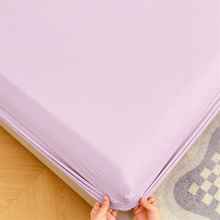 91家纺网 家纺一手货源 找家纺 梦舒羽 2025新款云感双层纱印花床笠宿舍纯色床垫保护套三件套 暮山紫