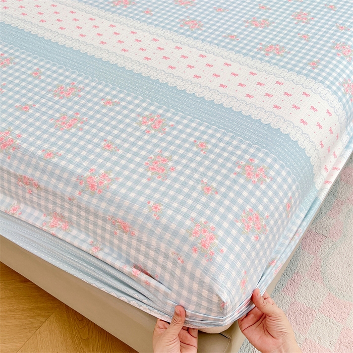 91家纺网 家纺一手货源 找家纺 （总）梦舒羽 2025新款云感双层纱印花床笠宿舍纯色床垫保护套三件套