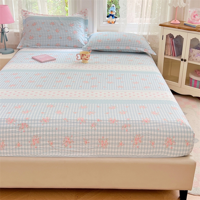 91家纺网 家纺一手货源 找家纺 梦舒羽 2025新款云感双层纱印花床笠宿舍纯色床垫保护套三件套 浮生若梦