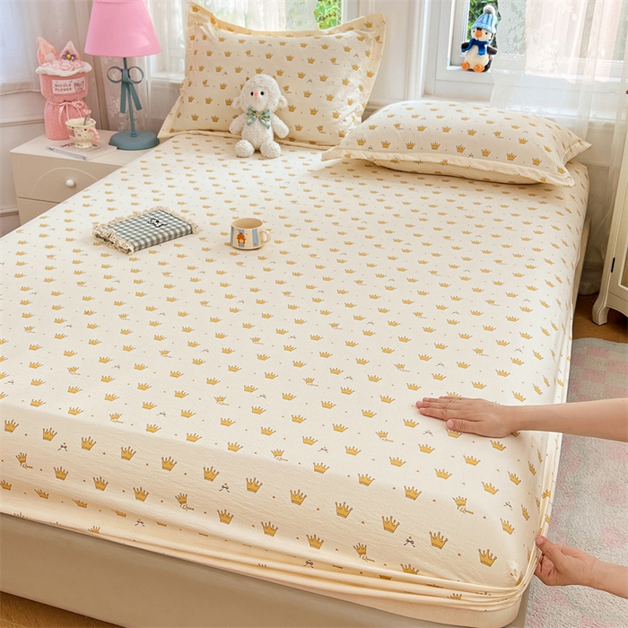 91家纺网 家纺一手货源 找家纺 梦舒羽 2025新款云感双层纱印花床笠宿舍纯色床垫保护套三件套 小皇冠