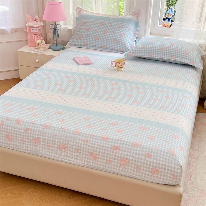 91家纺网 家纺一手货源 找家纺 梦舒羽 2025新款云感双层纱印花床笠宿舍纯色床垫保护套三件套 浮生若梦