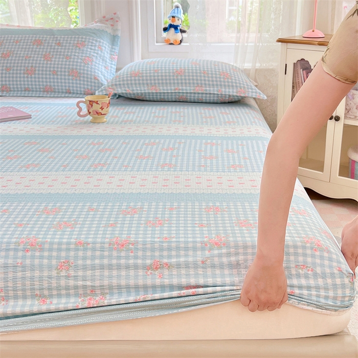 91家纺网 家纺一手货源 找家纺 梦舒羽 2025新款云感双层纱印花床笠宿舍纯色床垫保护套三件套 浮生若梦