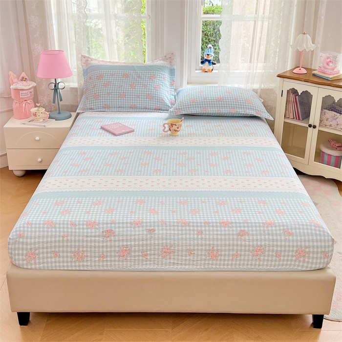 91家纺网 家纺一手货源 找家纺 梦舒羽 2025新款云感双层纱印花床笠宿舍纯色床垫保护套三件套 浮生若梦