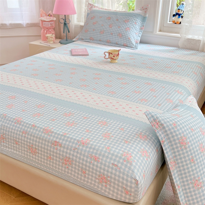 91家纺网 家纺一手货源 找家纺 梦舒羽 2025新款云感双层纱印花床笠宿舍纯色床垫保护套三件套 浮生若梦